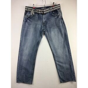 Flypaper Mens Straight‎ Leg Jeans Blue Medium Wash W40 L32 Denim with Belt